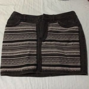 Black denim mini skirt tribal print front
